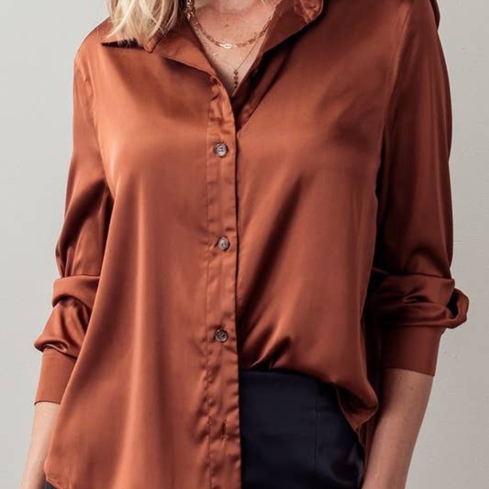 Elegant Classic Fit High Low Hem Silky Shirt